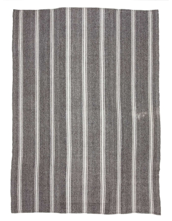 Gray & White Striped Large Kilim Rug - 8`2" x 11`3"