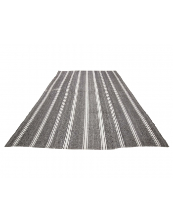 Gray & White Striped Large Kilim Rug - 8`2" x 11`3"