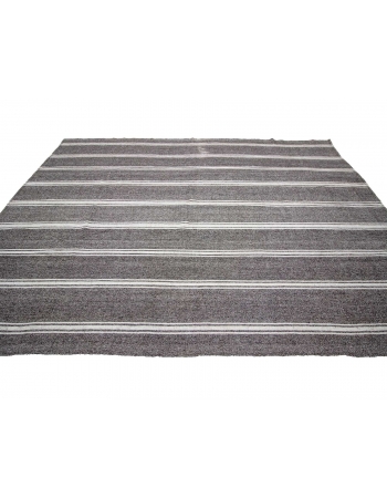 Gray & White Striped Large Kilim Rug - 8`2" x 11`3"