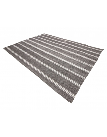 Gray & White Striped Large Kilim Rug - 8`2" x 11`3"