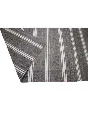 Gray & White Striped Large Kilim Rug - 8`2" x 11`3"