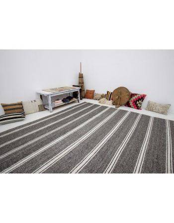 Gray & White Striped Large Kilim Rug - 8`2" x 11`3"