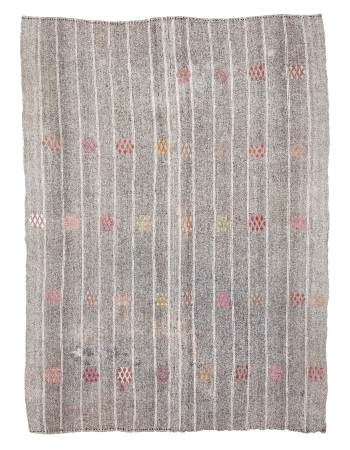 Gray Vintage Embroidered Turkish Kilim - 8`0" x 10`10"