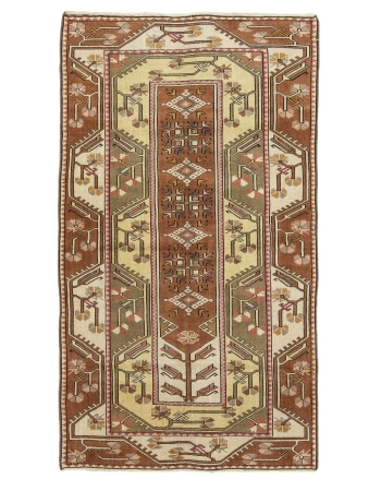 Vintage Turkish Wool Milas Rug - 3`10" x 6`11"