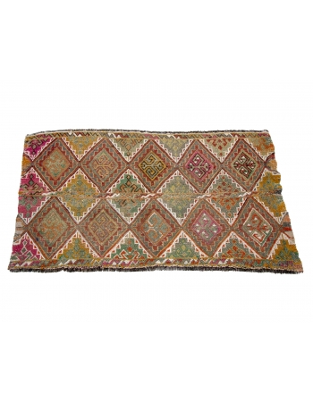 Small Vintage Embroidered Kilim Rug - 2`6" x 4`7"