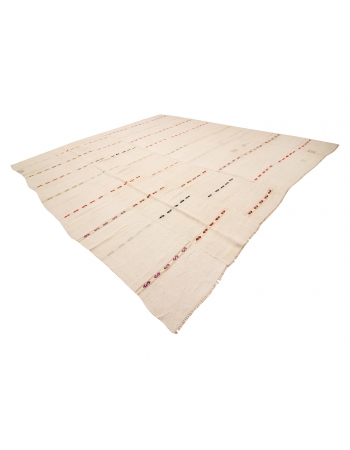 Vİntage Striped Hemp Kilim Rug - 12`8" x 13`5"