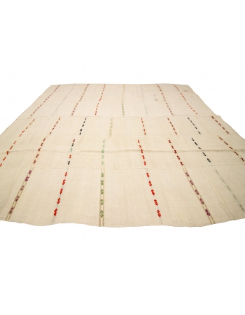 Vİntage Striped Hemp Kilim Rug - 12`8" x 13`5"