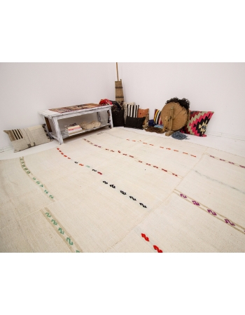 Vİntage Striped Hemp Kilim Rug - 12`8" x 13`5"