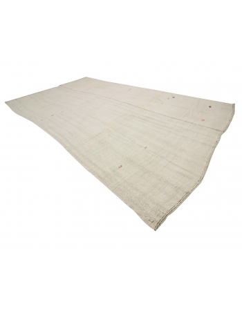 Oversized Vintage White Hemp Kilim Rug - 8`6" x 15`11"