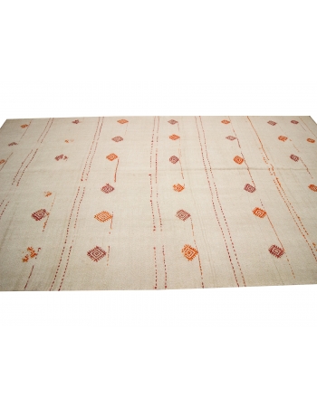 Embroidered Large Vintage Hemp Rug - 6`4" x 12`8"