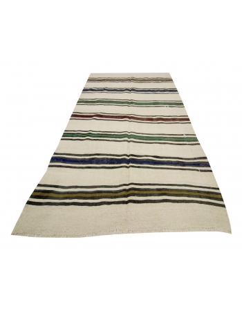 Striped Vintage Hemp Kilim Rug - 4`11" x 9`0"