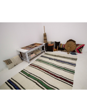 Striped Vintage Hemp Kilim Rug - 4`11" x 9`0"