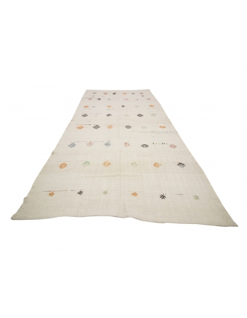 Large Vintage Embroidered Hemp Kilim  - 6`3