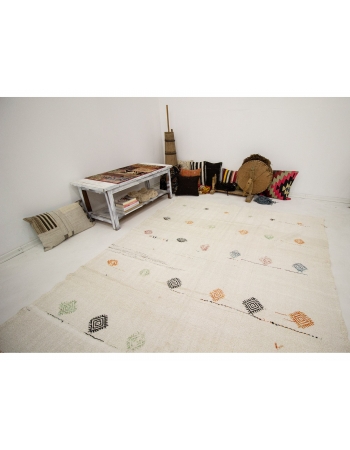 Large Vintage Embroidered Hemp Kilim  - 6`3