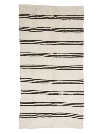 Black & White Striped Vintage Kilim Rug - 4`5" x 8`4"