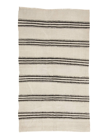 Black & White Striped Vintage Kilim Rug - 4`3" x 7`3"