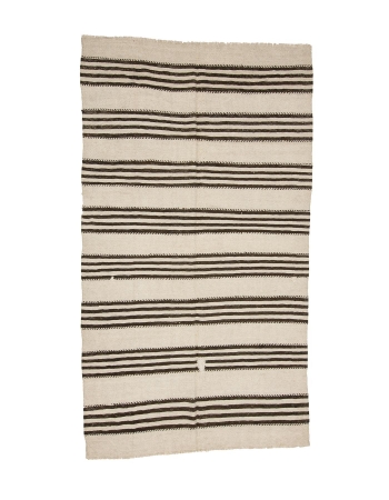 White & Black Striped Hemp Kilim Rug - 4`8" x 8`3"