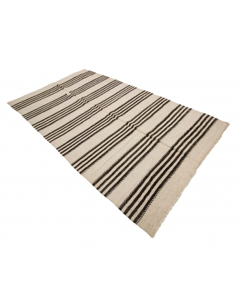 White & Black Striped Hemp Kilim Rug - 4`8" x 8`3"