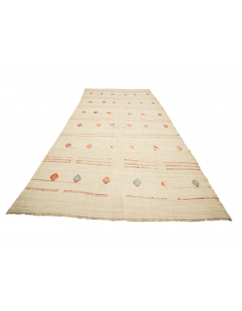 Embroidered Vintage Hemp Kilim Rug - 6`7" x 12`10"