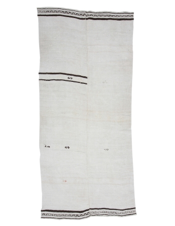 White & Black Vintage Hemp Kilim Rug - 4`3" x 9`4"