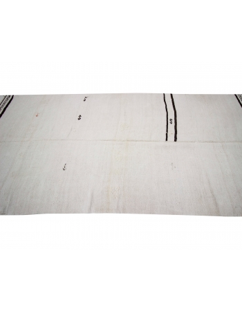 White & Black Vintage Hemp Kilim Rug - 4`3" x 9`4"