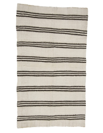 Black & White Striped Hemp Kilim Rug - 4`3" x 7`3"