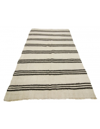 Black & White Striped Hemp Kilim Rug - 4`3" x 7`3"