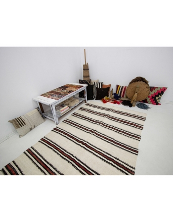 Vintage Striped Hemp Kilim Rug - 4`9" x 7`9"
