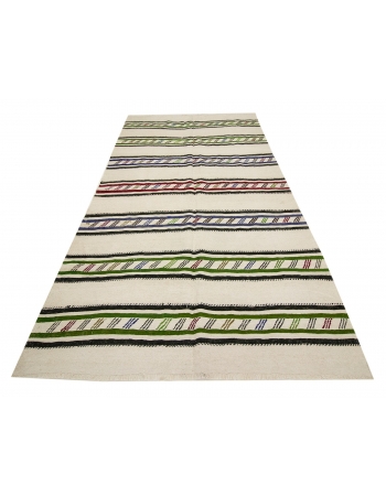 Striped Vintage Hemp Turkish Kilim - 4`11" x 9`0"