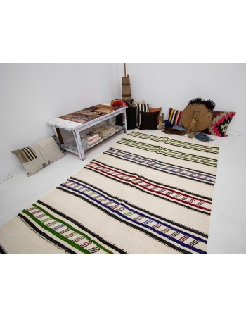 Striped Vintage Hemp Turkish Kilim - 4`11" x 9`0"