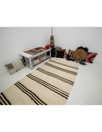 Vintage Hemp Striped Kilim Rug - 4`3" x 8`6"