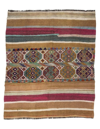 Vintage Colorful Decorative Small Kilim - 4`5" x 5`5"