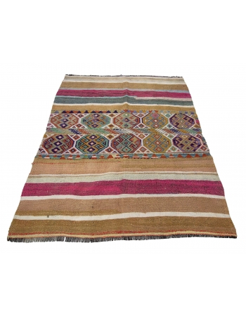 Vintage Colorful Decorative Small Kilim - 4`5" x 5`5"