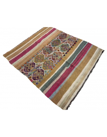 Vintage Colorful Decorative Small Kilim - 4`5" x 5`5"