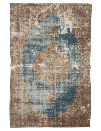 Distressed Vintage Turkish Oushak Rug - 6`5" x 9`8"