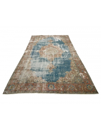 Distressed Vintage Turkish Oushak Rug - 6`5" x 9`8"