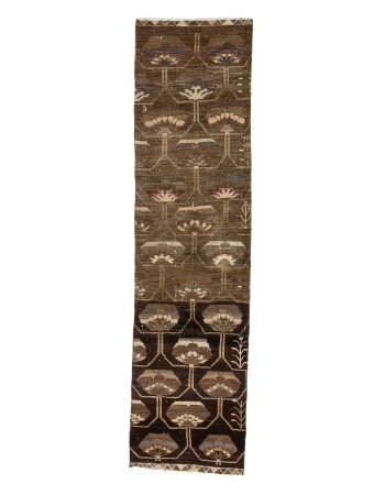 Vintage Brown Turkish Kars Runner Rug - 3`0" x 11`6"