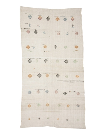 Large Vintage Embroidered Hemp Kilim  - 6`3" x 11`10"