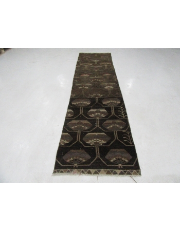 Vintage Brown Turkish Kars Runner Rug - 3`0" x 11`6"