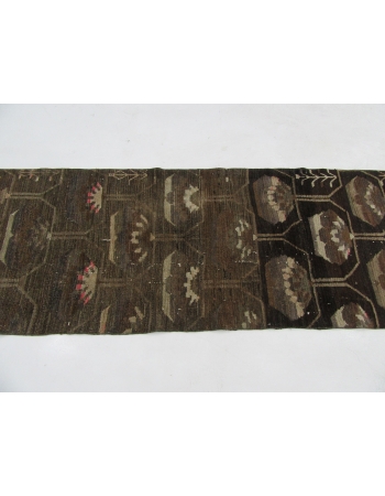 Vintage Brown Turkish Kars Runner Rug - 3`0" x 11`6"