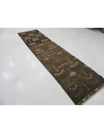 Vintage Brown Turkish Kars Runner Rug - 3`0" x 11`6"