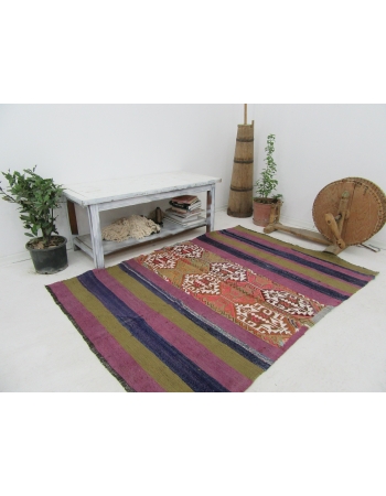 Unique Vintage Small Kilim Rug - 4`2" x 5`11"