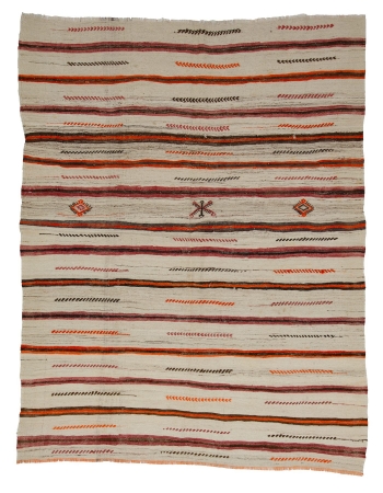 Striped Wool Turkish Vintage Kilim Rug - 6`3" x 8`4"