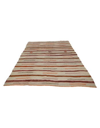 Striped Wool Turkish Vintage Kilim Rug - 6`3" x 8`4"