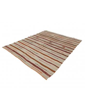 Striped Wool Turkish Vintage Kilim Rug - 6`3" x 8`4"