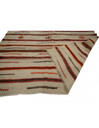 Striped Wool Turkish Vintage Kilim Rug - 6`3" x 8`4"