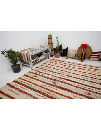 Striped Wool Turkish Vintage Kilim Rug - 6`3" x 8`4"