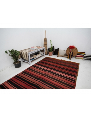 Striped Wool Vintage Kilim Rug - 5`0" x 11`0"