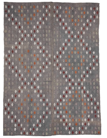 Embroidered Cotton Vintage Kilim Rug - 6`2" x 8`6"