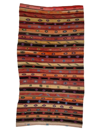 Colorful Striped Vintage Kilim Rug - 6`8" x 11`8"